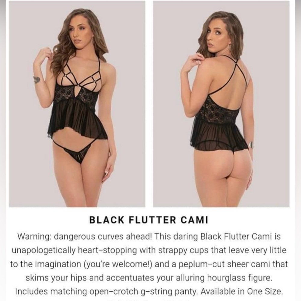 PURE ROMANCE Black Flutter Cami. One size